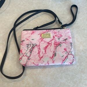 Betsey Johnson,  Marbled Pink Gray Crossbody Purse Wristlet Strap NWOT